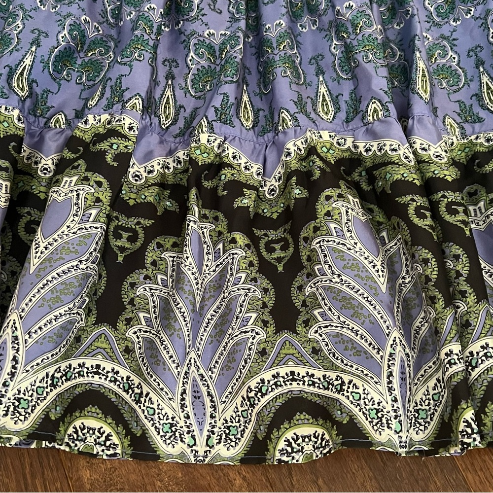 Marshall Fields Bohemian Blue Green Silk Skirt Boho Artsy Flowy - Picture 5 of 10